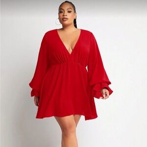 Elegant Red V-Neck Dress
